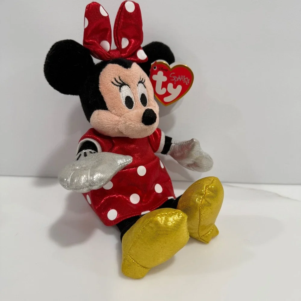 TY Beanie Babies 2014‎ Minnie Mouse Sparkle Collectible Red Polka Dot Plush 6